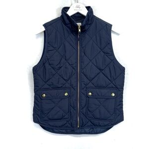 J. Crew Women's Medium Dark Blue Diamond Quilted Full Zip Vest w Snap Pockets
